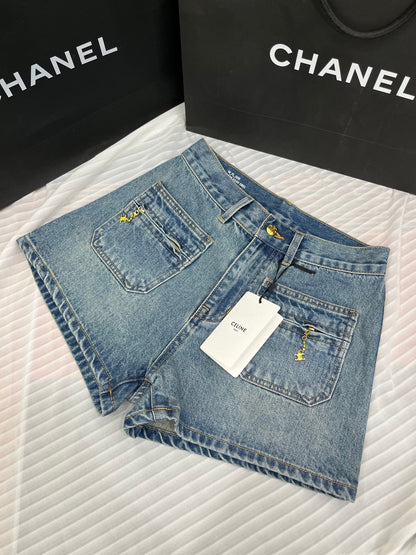 Washed mid-rise denim shorts