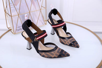 Brand logo word silk film mesh high heel sandals