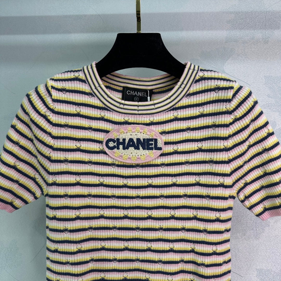 Colorful striped knitted T-shirt