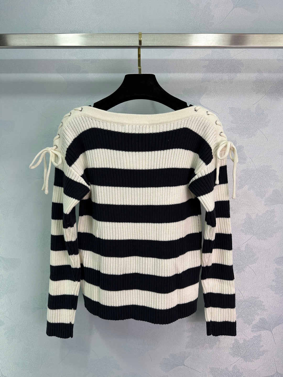 Bateau collar striped rope long-sleeved sweater