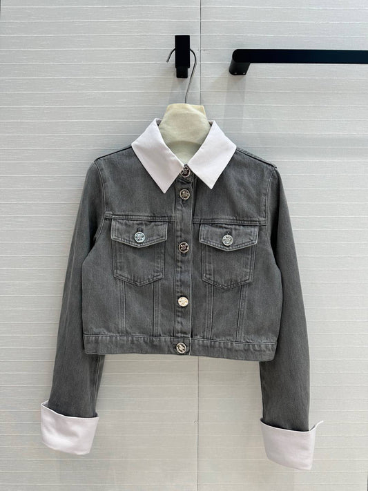 Color block fake two piece denim jacket