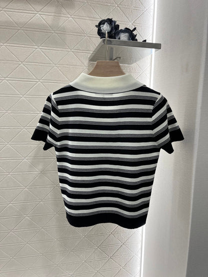 25 New Striped 𝑝𝑜𝑙𝑜 Knitted Short Sleeve Top