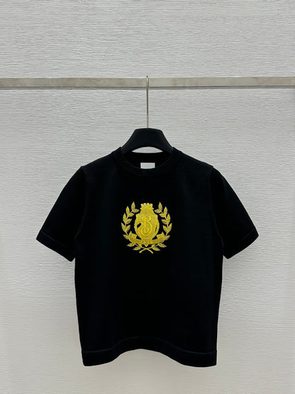 Gold Leaf Logo Embroidered Crew Neck Short Sleeves