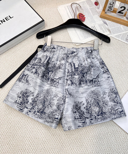 Landscape flower printed jacquard pants skirt