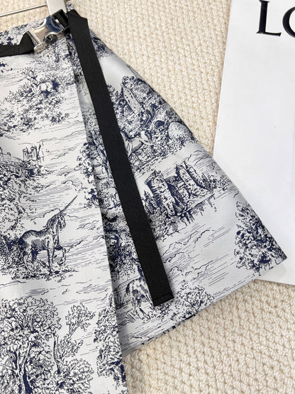 Landscape flower printed jacquard pants skirt