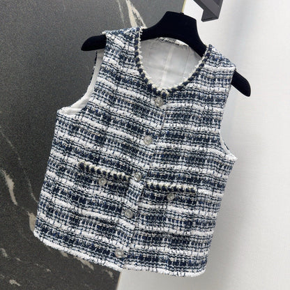 New arrival in early spring: Chanel style woven tweed vest