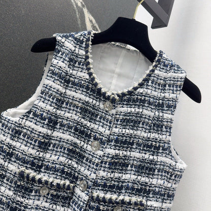 New arrival in early spring: Chanel style woven tweed vest