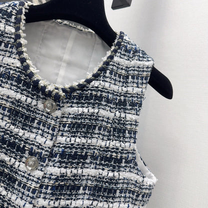 New arrival in early spring: Chanel style woven tweed vest