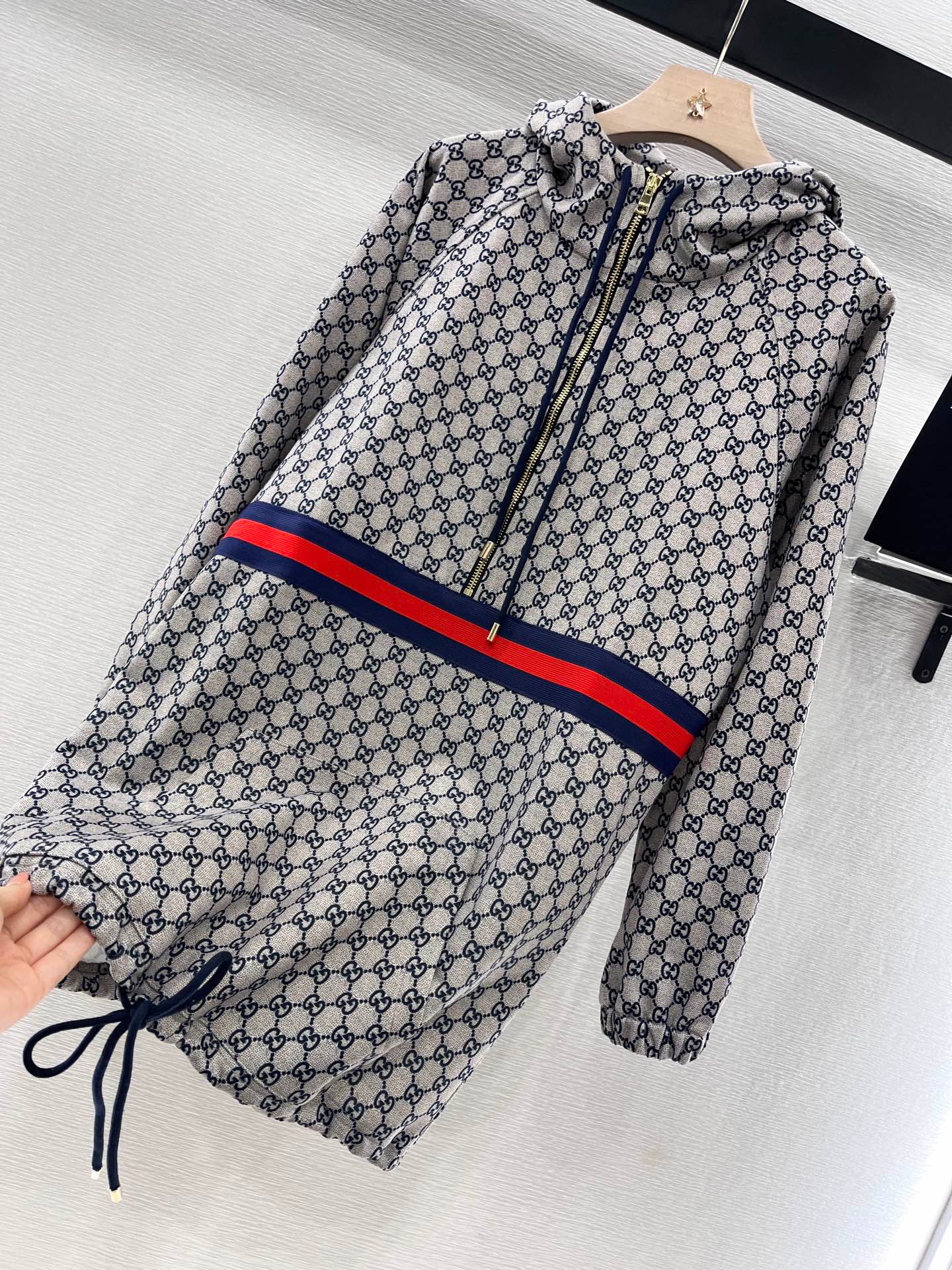 Printed hooded zipper dress