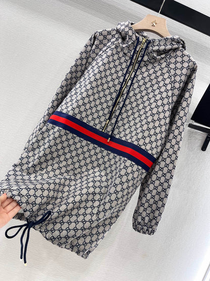 Printed hooded zipper dress