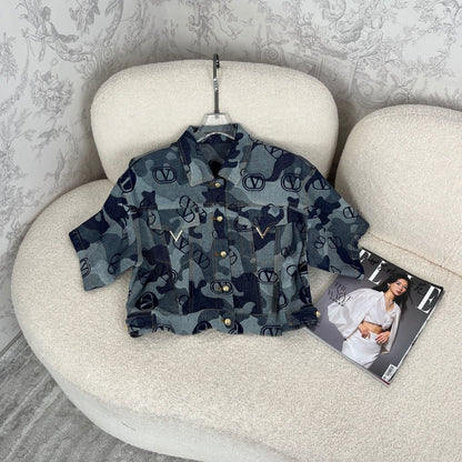 Denim Irregular Leopard Camouflage Pattern Fashion Set