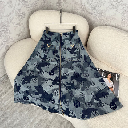 Denim Irregular Leopard Camouflage Pattern Fashion Set