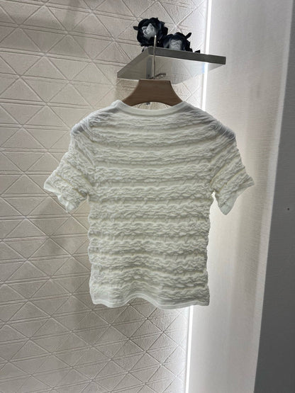 Embroidered Bubble Textured Knit Short Sleeve