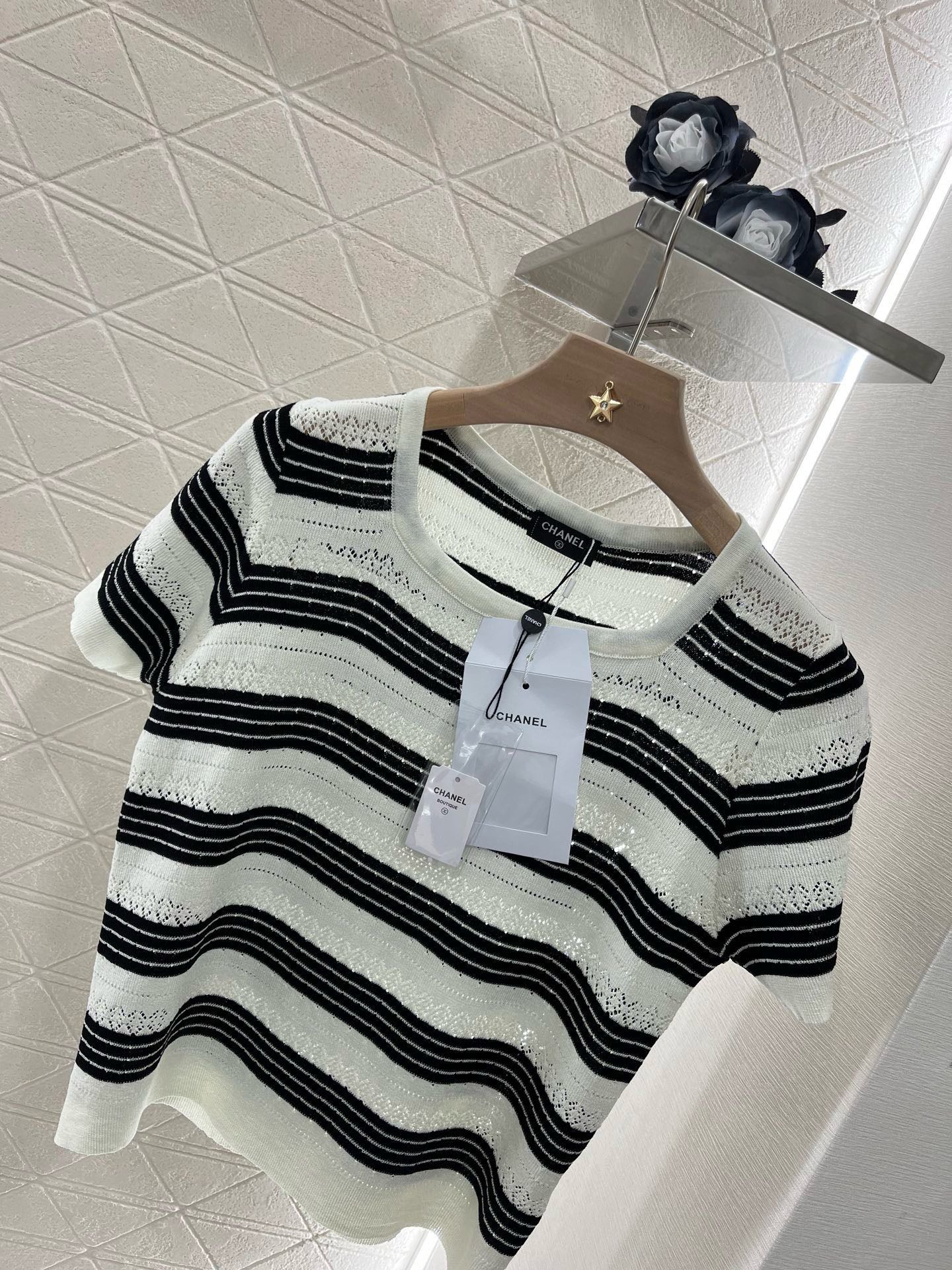 Skeleton Stripe Knit Short Sleeve