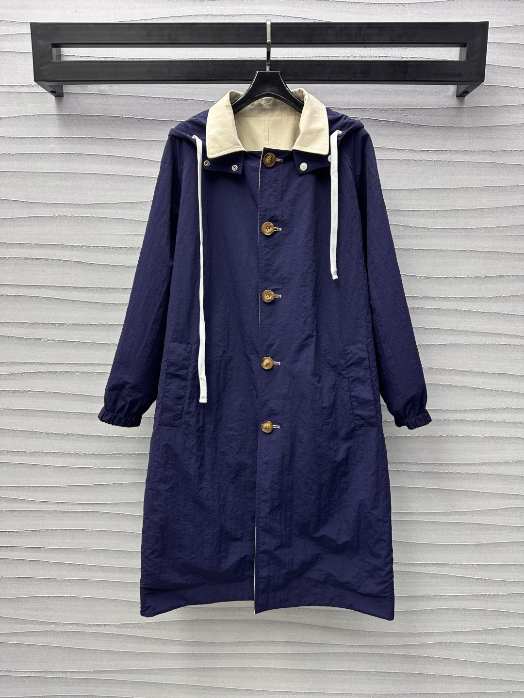 Reversible hooded trench coat