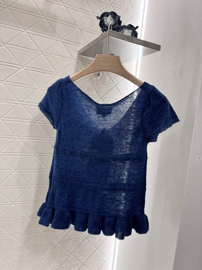 Drawstring lace knit short sleeves