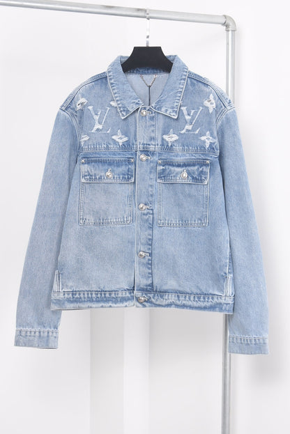 Clouds Cutout Ripped Denim Jacket