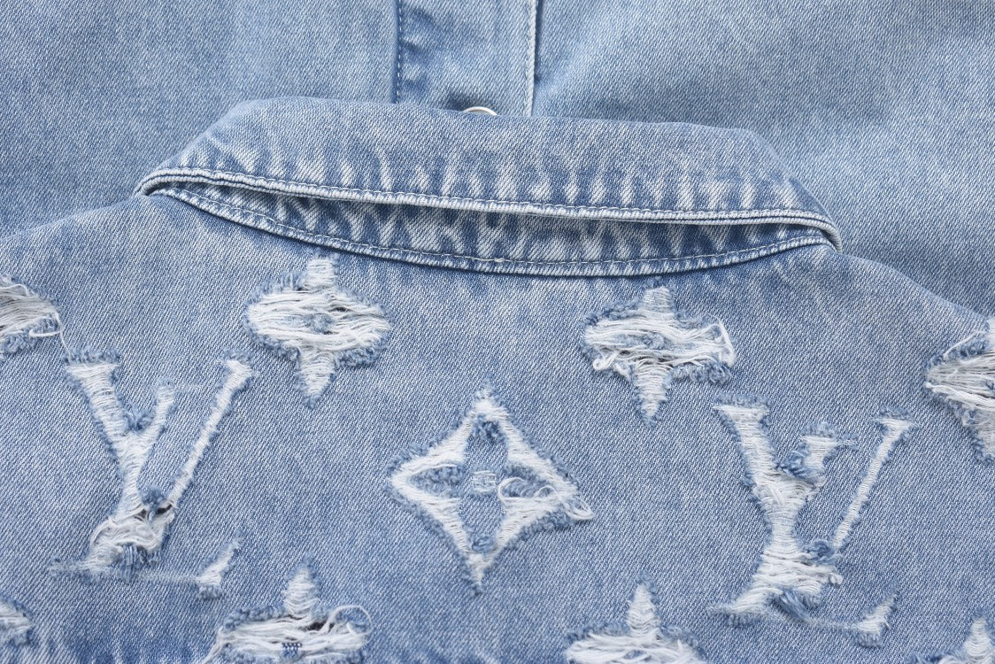 Clouds Cutout Ripped Denim Jacket