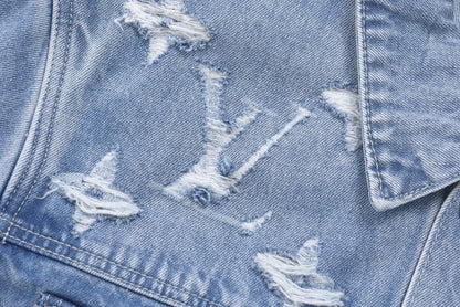 Clouds Cutout Ripped Denim Jacket