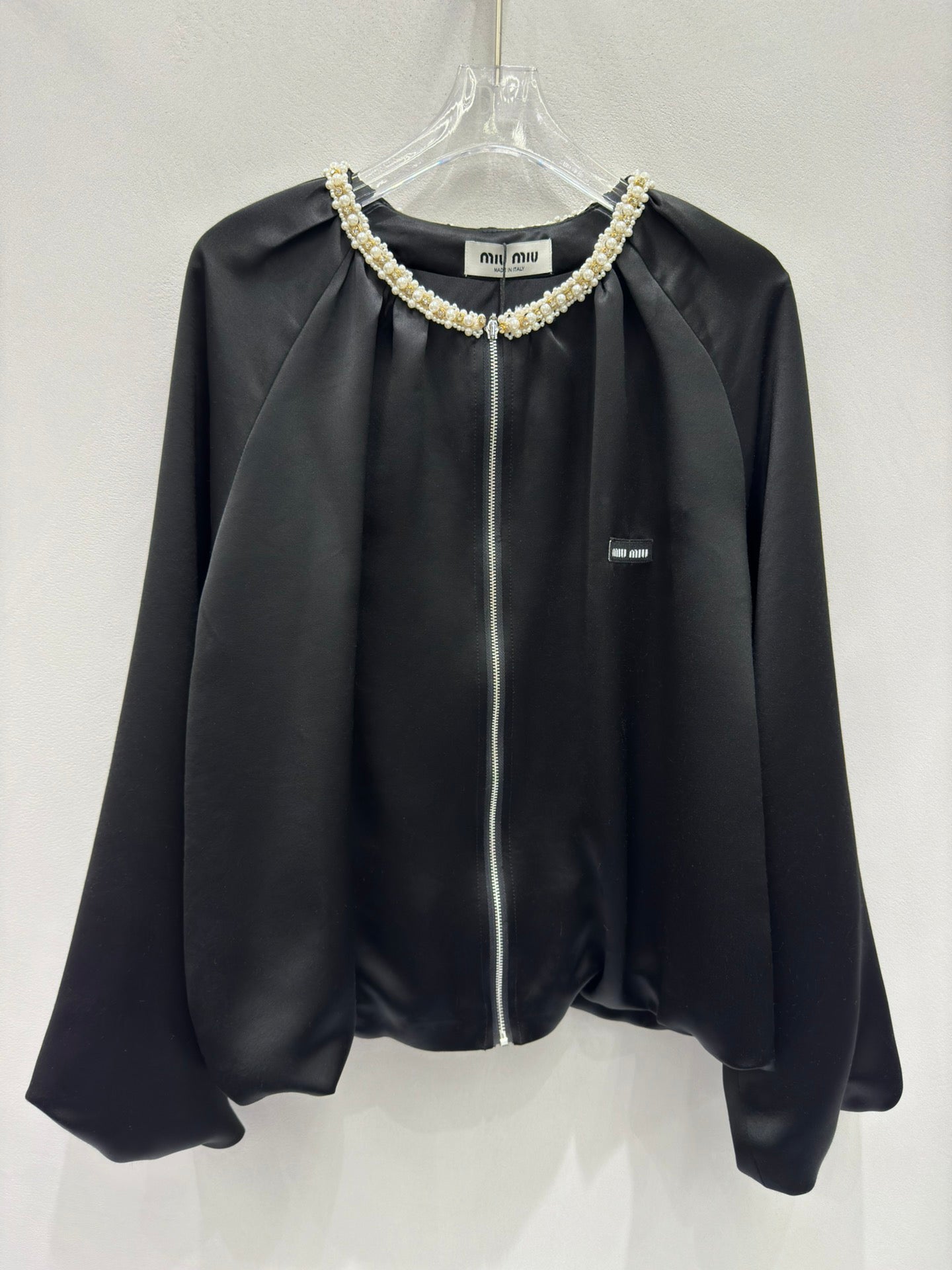 Crew neck acetate beaded jacket