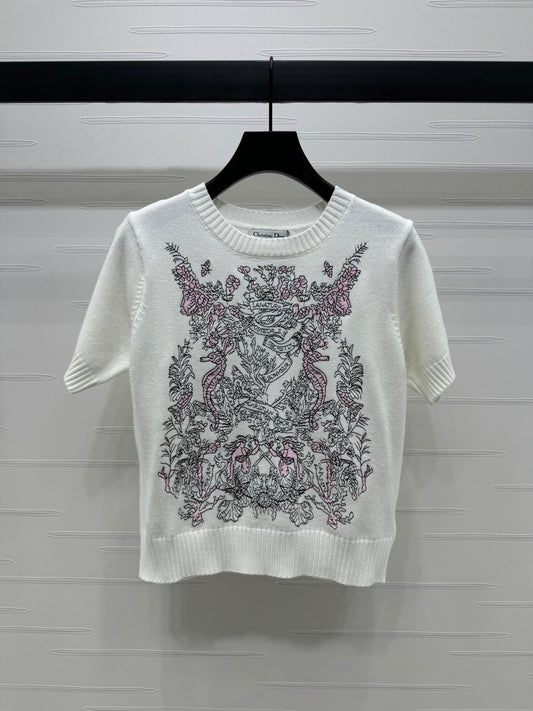 Heavy embroidery knitted short sleeves