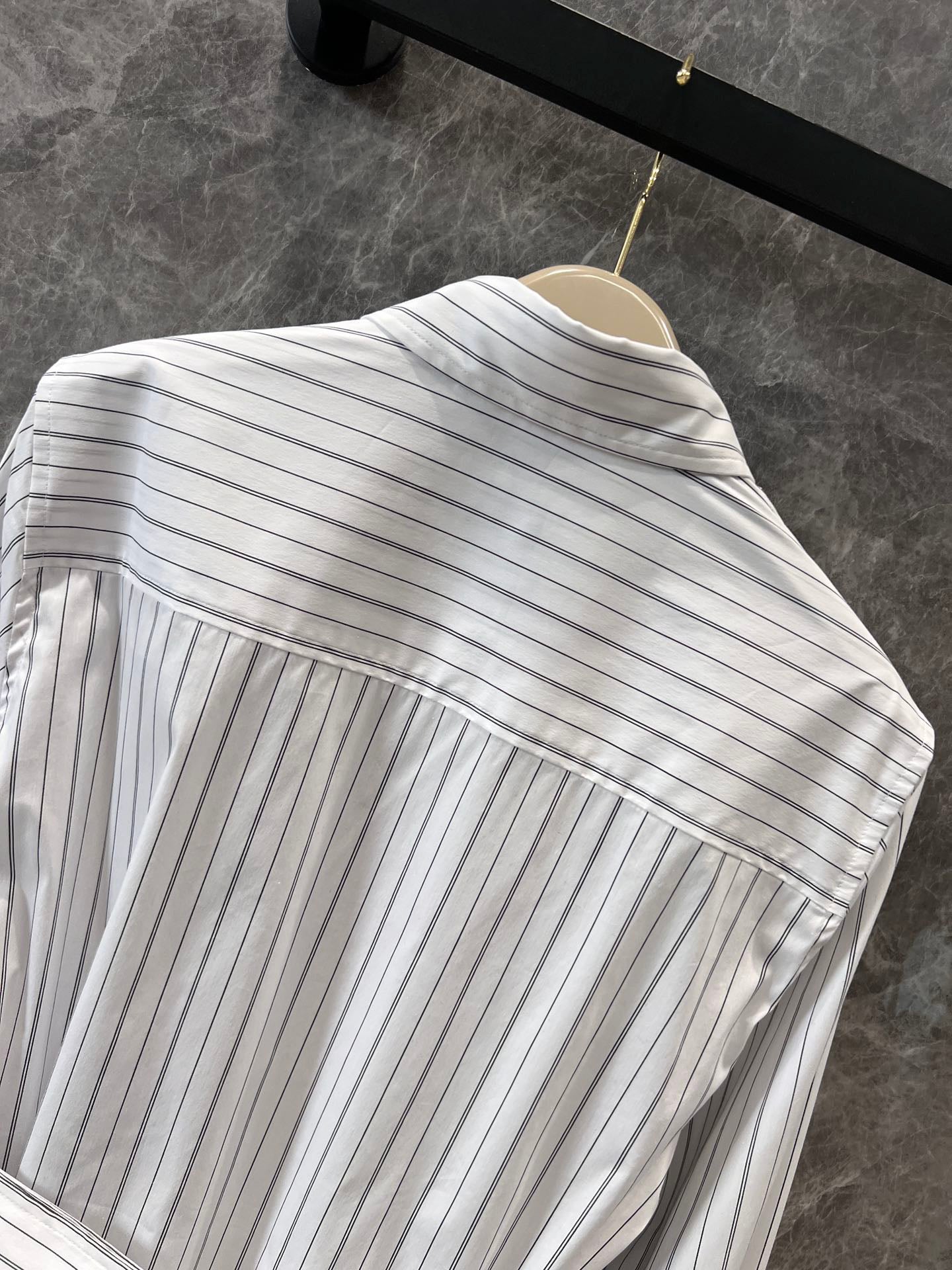 White Striped Wide Belted Long Sleeve Shirt