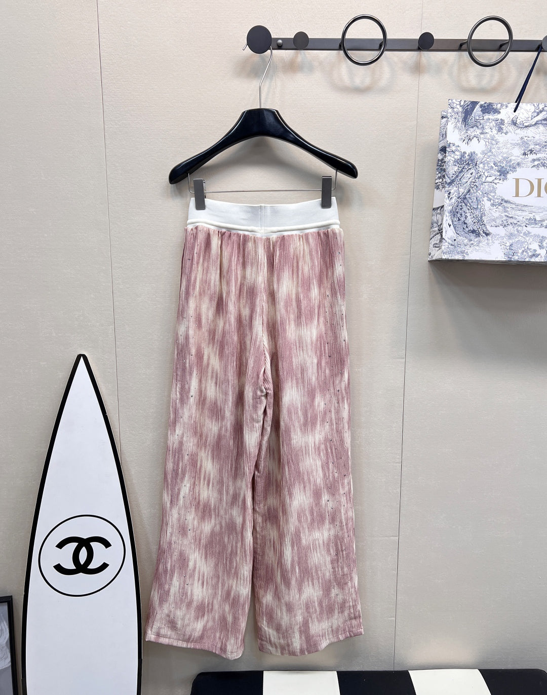 New spring and summer letter ribbon drawstring tie-dye side hot diamond wide-leg pants