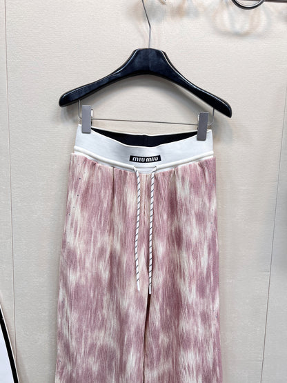 New spring and summer letter ribbon drawstring tie-dye side hot diamond wide-leg pants