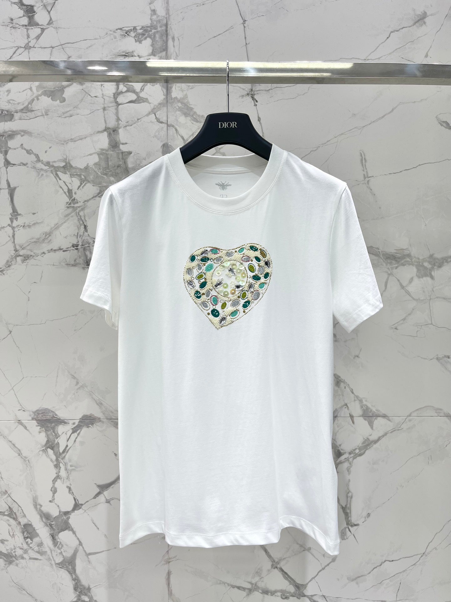 Heart pattern glitter print short sleeves