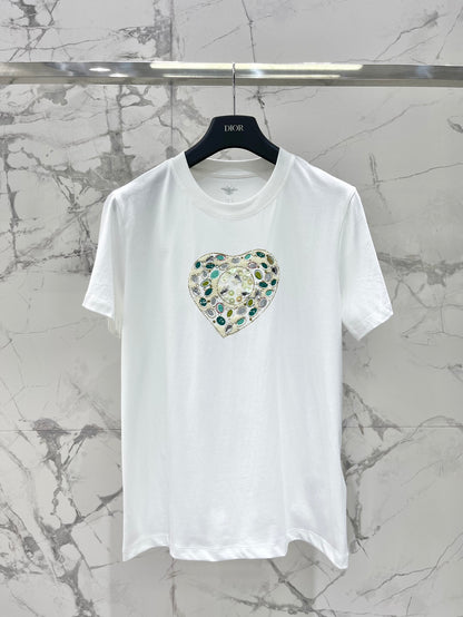 Heart pattern glitter print short sleeves