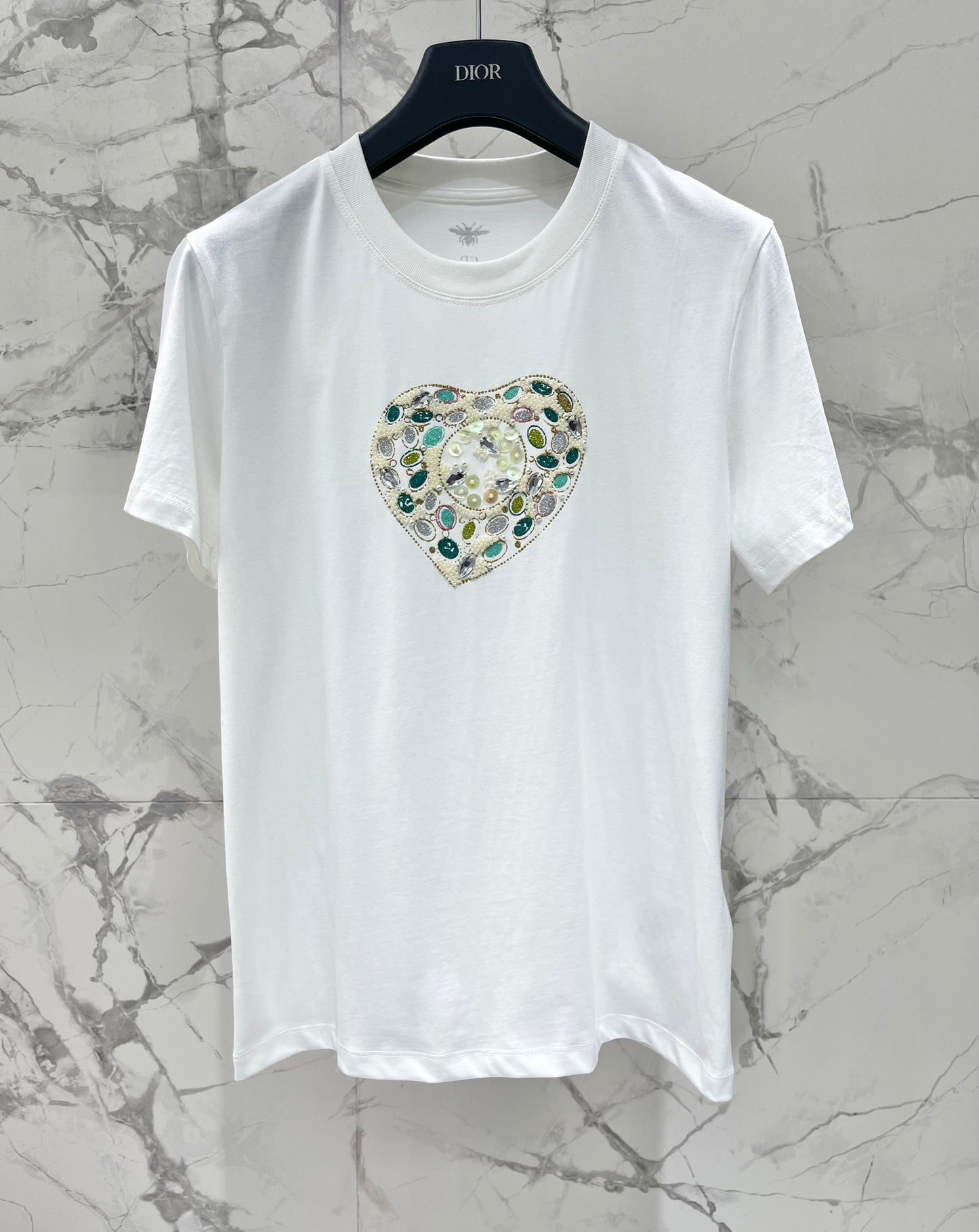 Heart pattern glitter print short sleeves