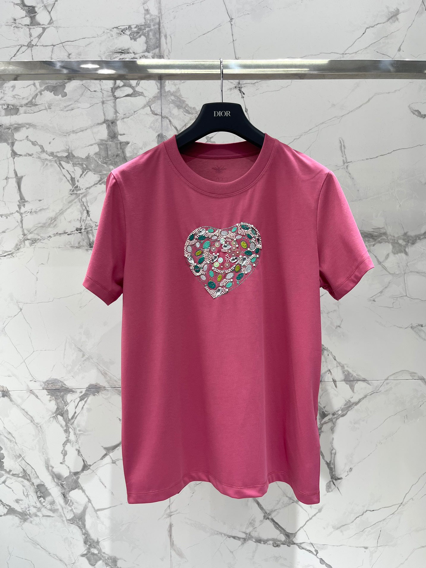 Heart pattern glitter print short sleeves