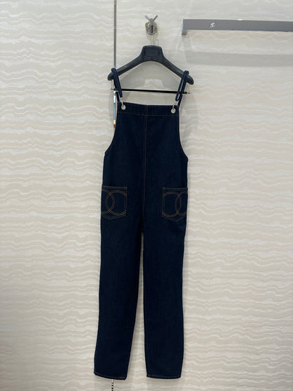 Native blue suspender jumpsuit