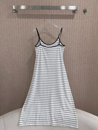 Customized Letter Jacquard Striped Suspender Dress