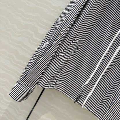 Vertical striped hooded light jacket with long skirt