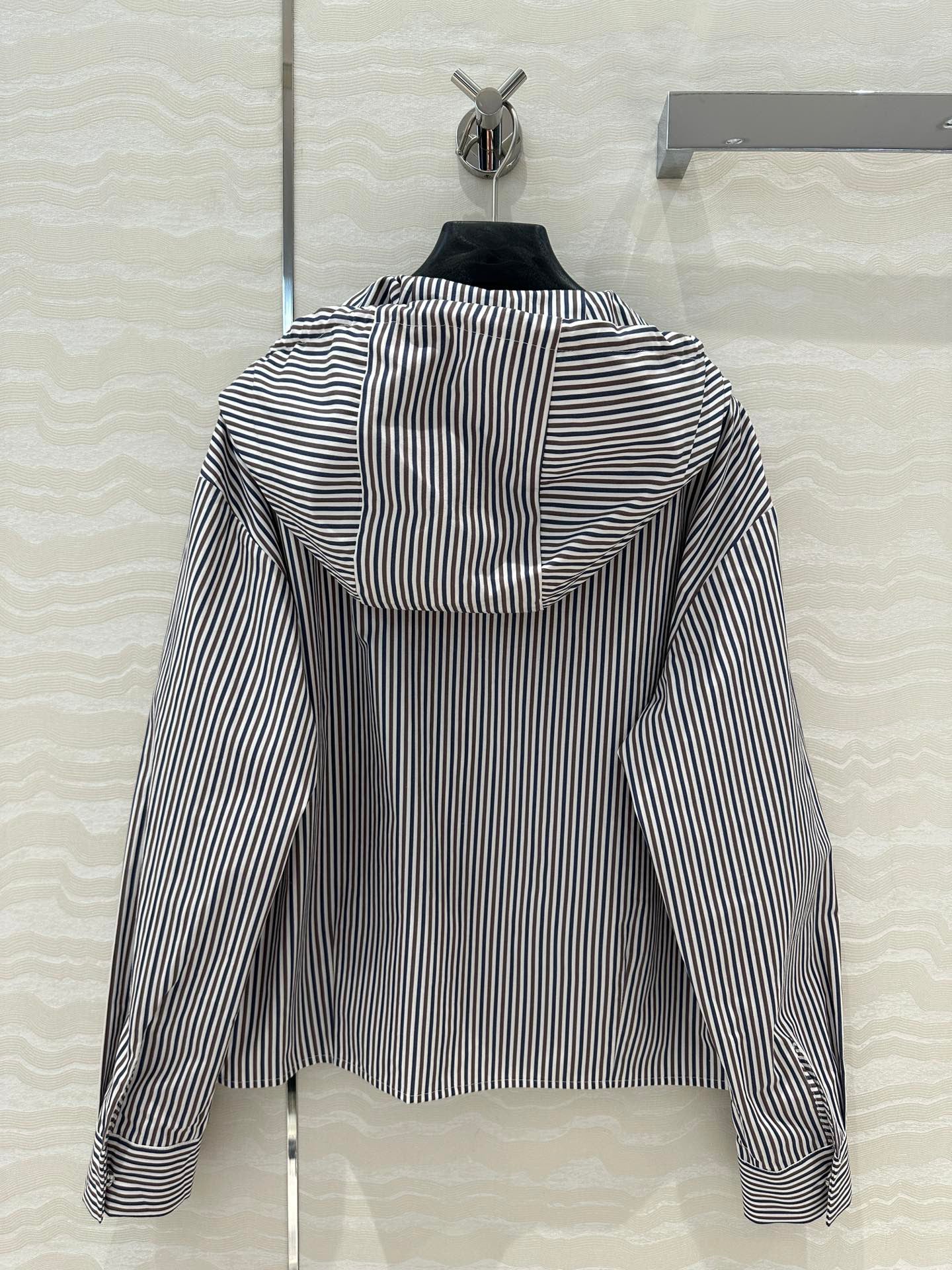 Vertical striped hooded light jacket with long skirt