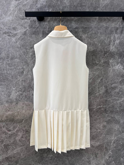 New style early spring college style sleeveless pleated polo dress