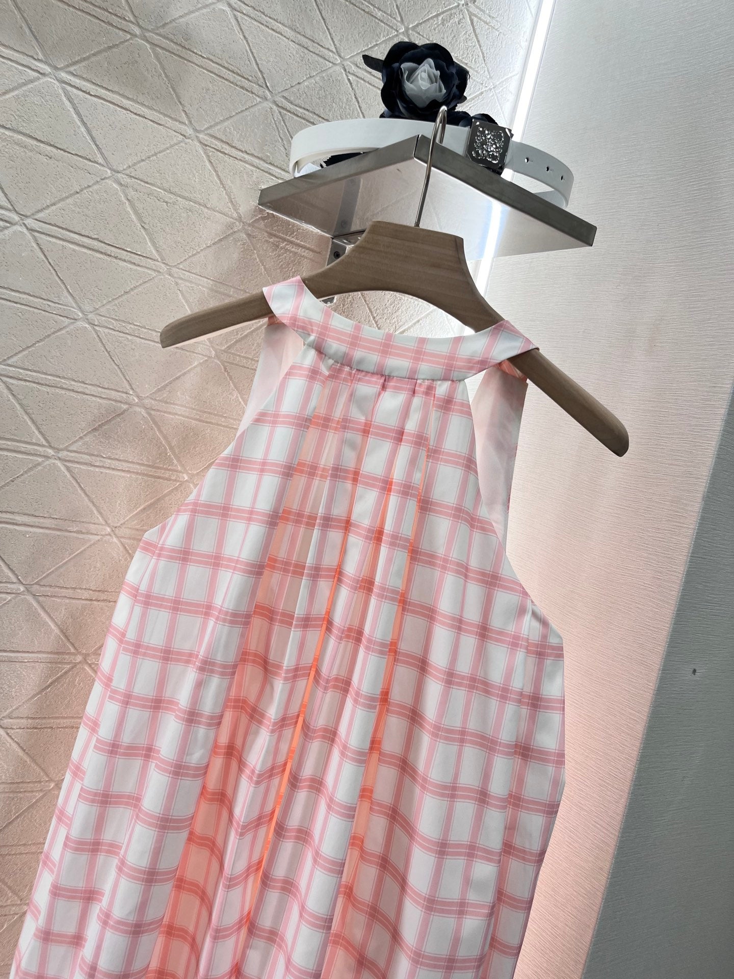 Belted Check Slip Dress