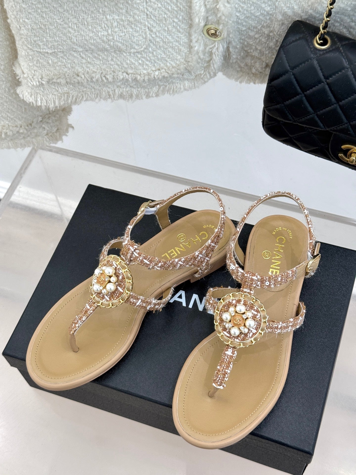 Pearl clip-on Pink, Brown, Black sandals