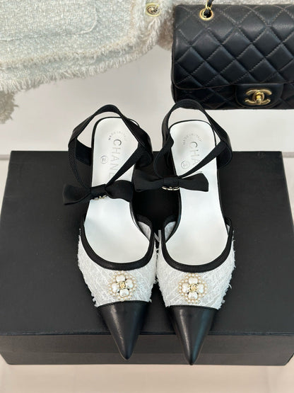 Bow tie pearl high heels