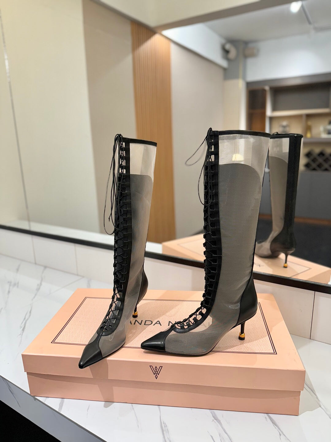 Mesh Heeled Boots