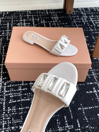 Square Diamond Buckle Slippers