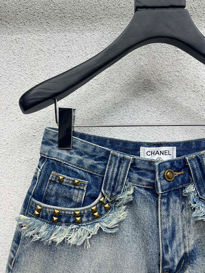 Studded denim shorts