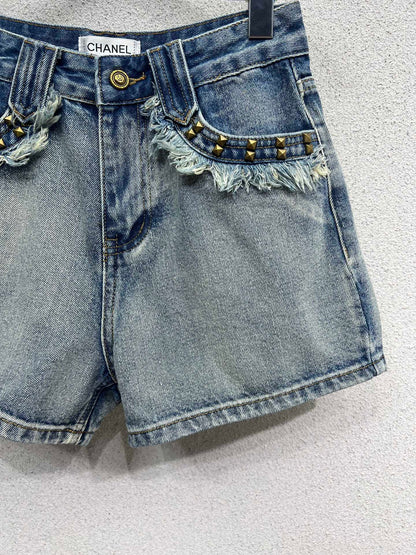 Studded denim shorts