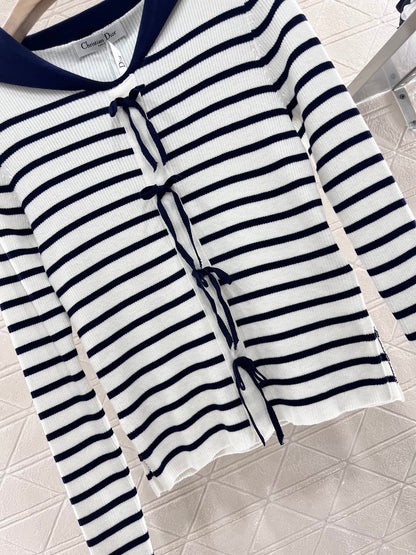 Shawl collar striped knit top