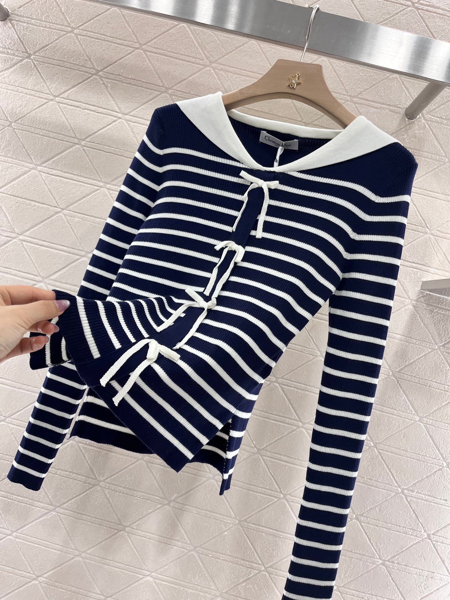 Shawl collar striped knit top