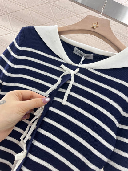 Shawl collar striped knit top