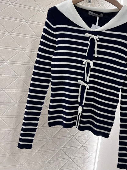 Shawl collar striped knit top