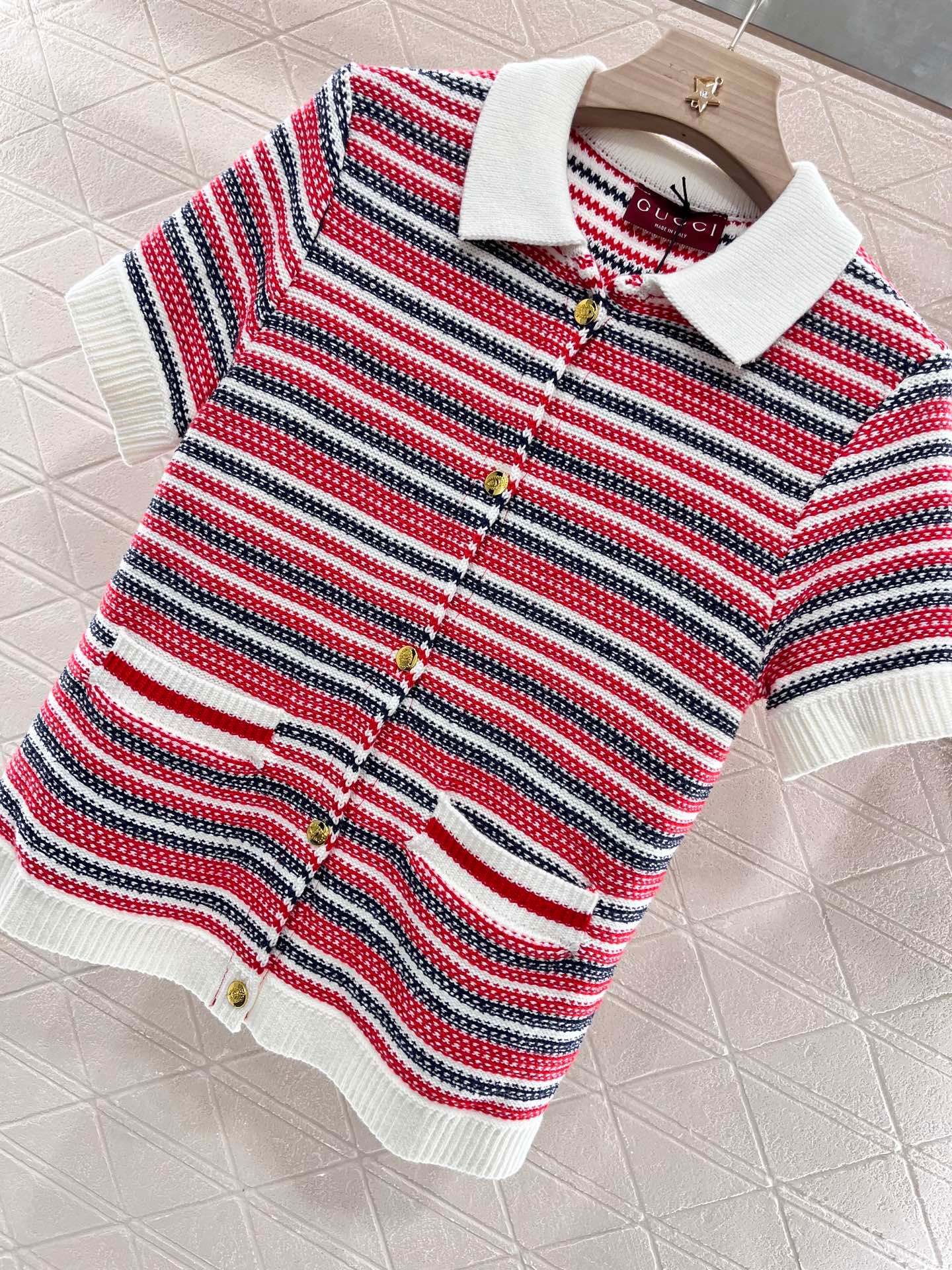 Striped Knit Short Sleeve Cardigan