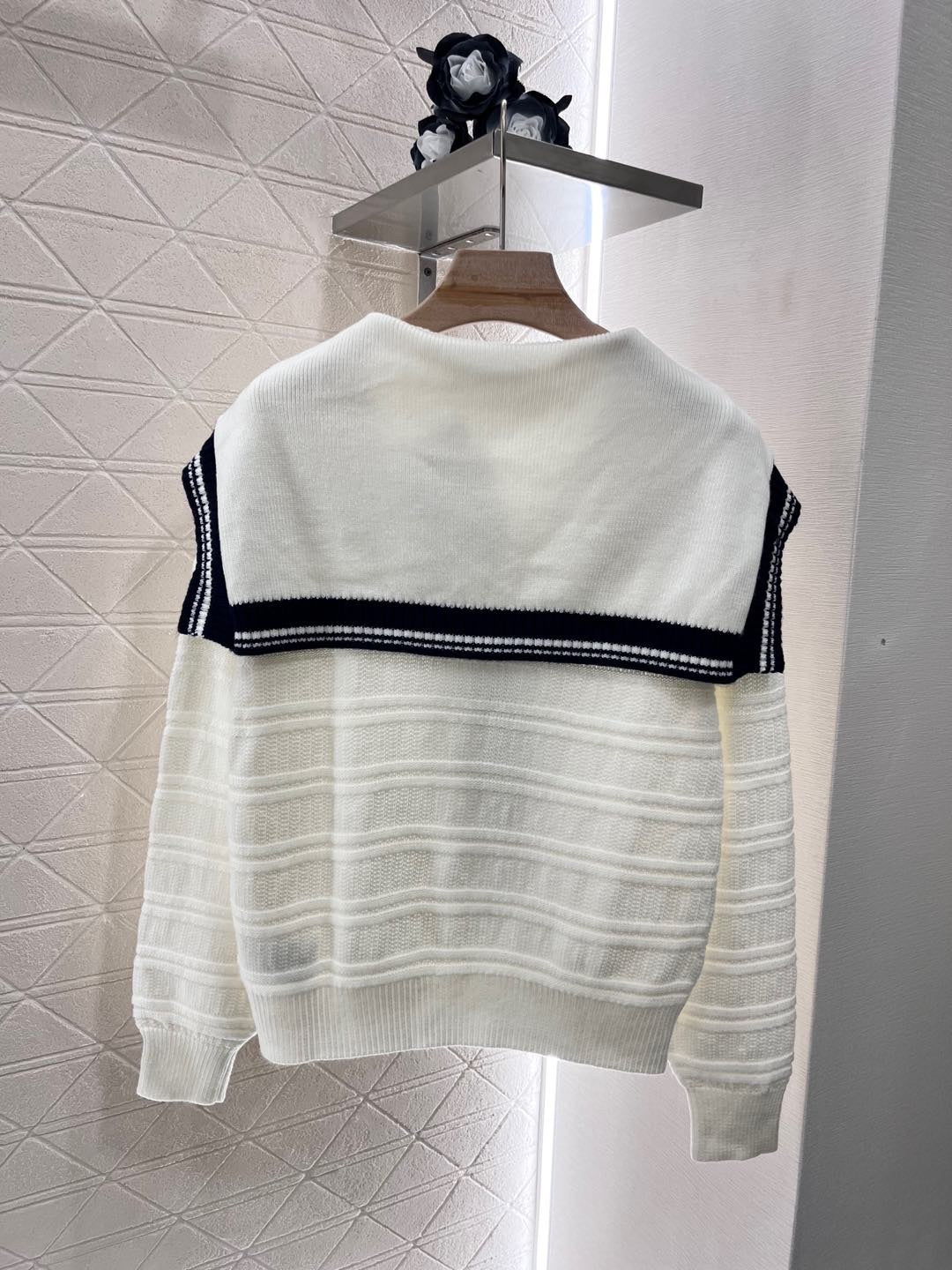 Shawl Collar Striped Knit Sweater